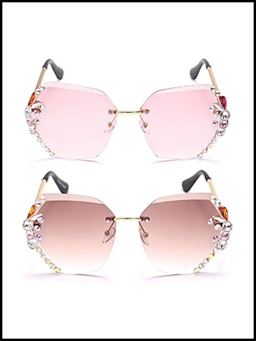 Square Crystal Sunglasses Rimless Rhinestone Party Shades